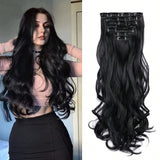 Clacive-Black Friday 7Pcs 16 Clips 24 Inch Wavy Curly Full Head on Double Weft Hair Extensions Dark Black24 Inch For Women In Daily Use