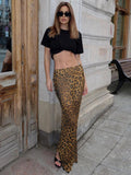 Clacive  Sexy See Through Print Leopard Women Skirt Suit Long Sleeve T-shirts Long Skirts Summer Skinny Elegant Two Piece Sets