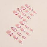Clacive-24pcs French False Nails Pink Butterfly Printed Design Square Head Press on Nail Girl Full Cover Wearable Artificial Nail Tips