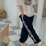 Clacive-Side Striped Bow Drawstring Sweatpants Women High Waist Baggy Pants for Girls Y2k Streetwear