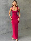 Clacive Elegant Sleeveless Sexy Maxi Dress For Women Summer New Square Collar Bodycon Club Party Long Tank Dress New 2024