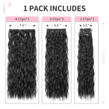 Clacive-6-Piece Clip Type16 Clip Synthetic 22Inch Water Wave Hair Extension Piece Long Mermaid Wavy Synthetic Fiber Women's 1B Daily Use
