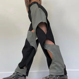 Clacive-Harajuku Patchwork Hip Hop Cut Out Women Trousers Streetwear Contrast Color Design Track Pants Casual Retro Clothing