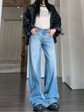 Clacive-Woman Streetwear Jeans Preppy Style Denim Korean Pants Trousers Pockets Sweatpants Zipper Cargo Pants Wide Leg Bell Bottoms