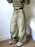 Clacive-Woman Old Money Jeans Cottage Core Baddie Style Aesthetics Japanese Fashion Denim Gyaru Pants Hip-hop Floor-Length Wide Leg