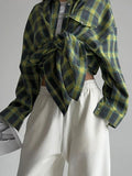 Clacive-2024 Summer Women Vintage Oversized Plaid Shirt Long Sleeve Thick Loose Fit Blouse For Woman
