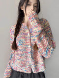 Clacive Rainbow Sweet Cardigan Women Korean Fashion Long Sleeve Knitted Sweaters Autumn Female Elegant O Neck Loose Casual Outwear