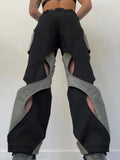 Clacive-Harajuku Patchwork Hip Hop Cut Out Women Trousers Streetwear Contrast Color Design Track Pants Casual Retro Clothing