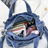 Blue Casual Solid Patchwork Zipper Bags