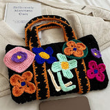 Black Casual Patchwork Weave Bags