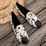 Clacive - Cream White Casual Patchwork Printing Round Comfortable Flats Shoes