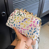 Clacive White Casual Butterfly Print Patchwork Chains Bags