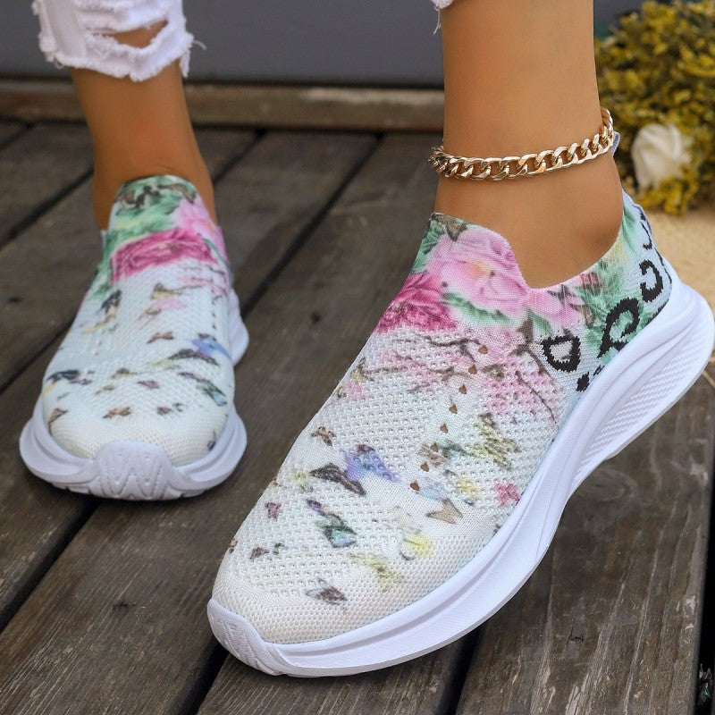 Clacive - White Casual Patchwork Printing Round Mesh Breathable Comfortable Out Door Shoes