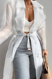 Clacive Khaki Casual Solid Cardigan Turndown Collar Outerwear