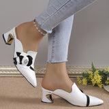 Clacive - White Casual Patchwork Pointed Out Door Wedges Shoes (Heel Height 2.75in)