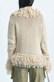 Clacive Apricot Street Solid Tassel Patchwork Cardigan Collar Outerwear