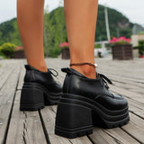 Clacive - Black Casual Frenulum Solid Color Round Out Door Wedges Shoes (Heel Height 3.94in)