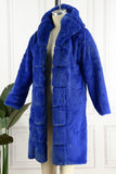 Clacive Blue Casual Solid Patchwork Cardigan Hooded Collar Outerwear