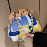 Clacive Orange Casual Daily Patchwork Pearl Bags