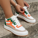 Clacive - White Green Casual Patchwork Frenulum Round Comfortable Out Door Shoes
