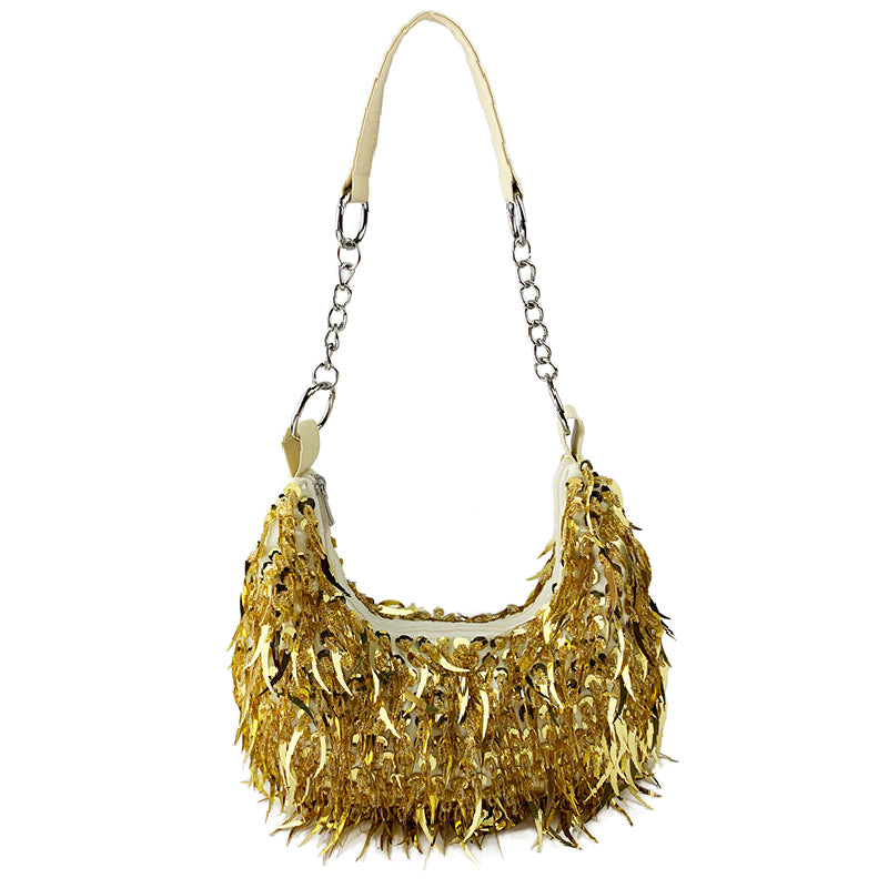 Gold Casual Solid Patchwork Beaded Bags