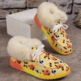 Clacive - Black Casual Patchwork Frenulum Printing Round Keep Warm Comfortable Out Door Shoes