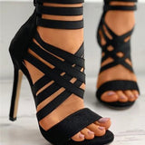 Clacive - Black Fashion Hollowed Out Solid Color Pointed Stiletto Sandals
