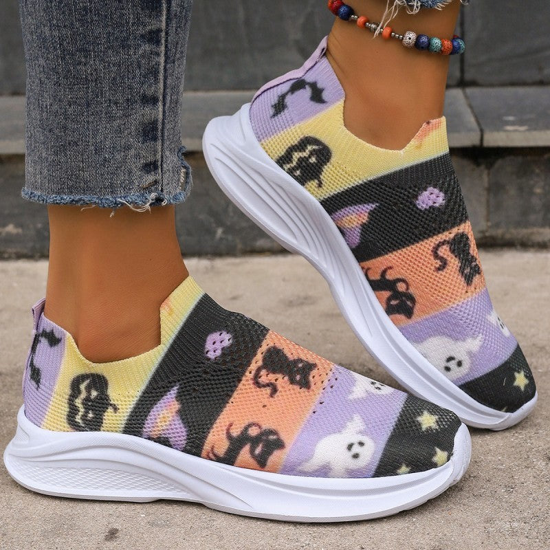 Clacive - Purple Casual Sportswear Daily Patchwork Printing Round Comfortable Out Door Shoes