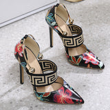Clacive - Black Casual Patchwork Printing Pointed Out Door Shoes (Heel Height 4.72in)