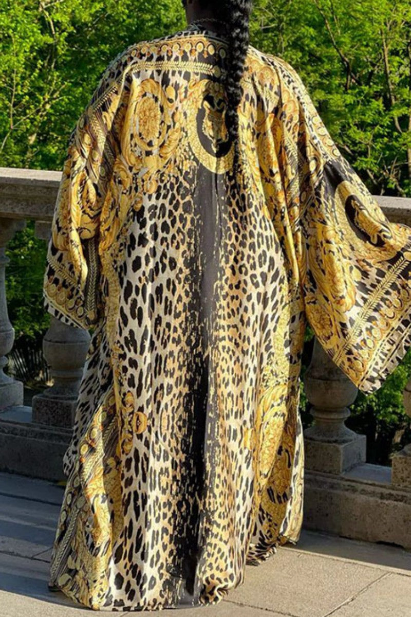 Clacive Gold Casual Print Cardigan Outerwear