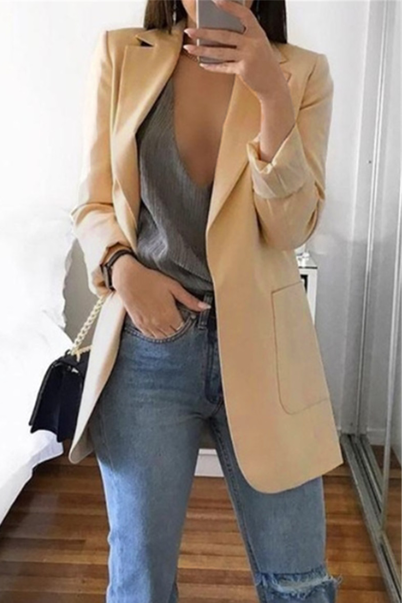 Clacive Rose Red Casual Long Sleeves Suit Jacket