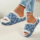 Clacive - Blue Casual Living Patchwork Round Keep Warm Comfortable Shoes