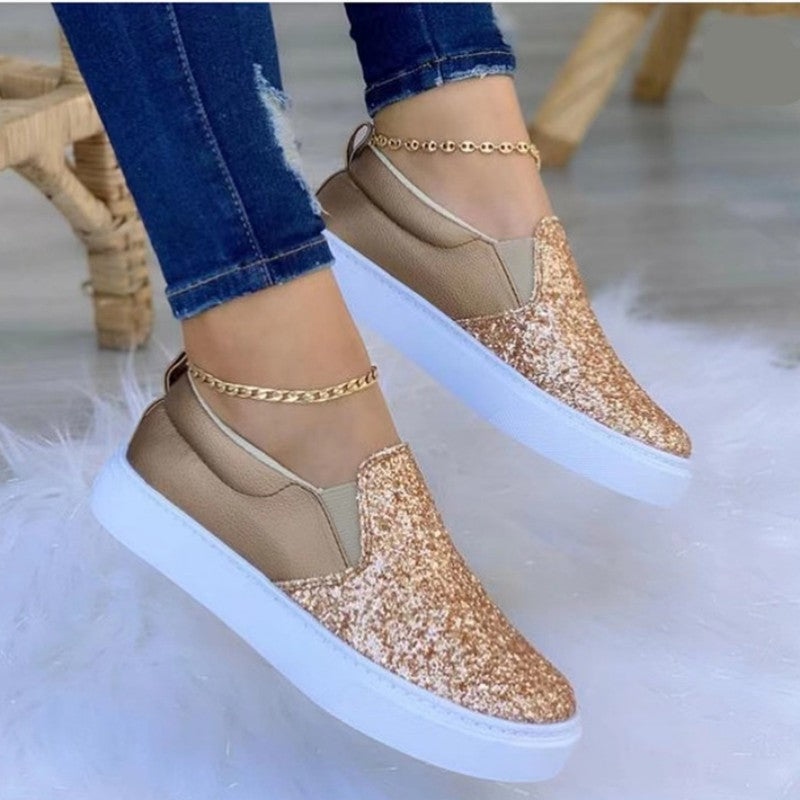 Clacive - Gold Casual Patchwork Round Comfortable Flats Shoes