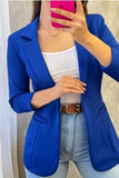 Clacive - Blue Casual Solid Cardigan Turn-back Collar Outerwear