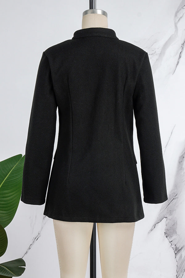 Clacive - Grey Casual Solid Cardigan Mandarin Collar Outerwear