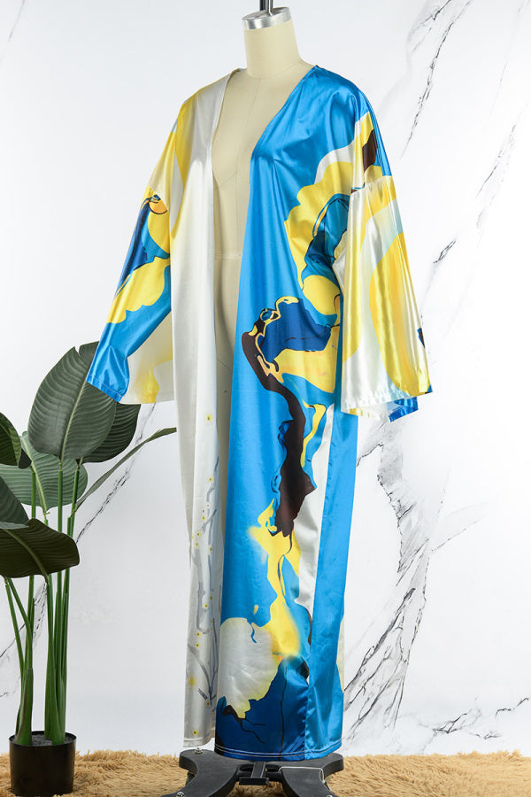 Clacive - Sky Blue Casual Street Print Patchwork Cardigan Collar Outerwear