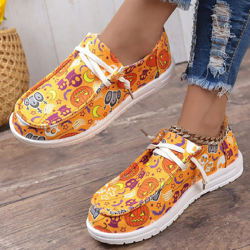 Clacive - Yellow Casual Patchwork Printing Round Comfortable Flats Shoes