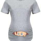 Clacive - Women's Maternity Casual Trendy T-shirt With Cute Cartoon Baby Graphic For Summer Holiday