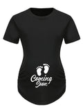 Clacive - Maternity Casual Cartoon Cute Footprint Print Short Sleeve Slim Fit T-shirt For Summer Pregnancy Gift