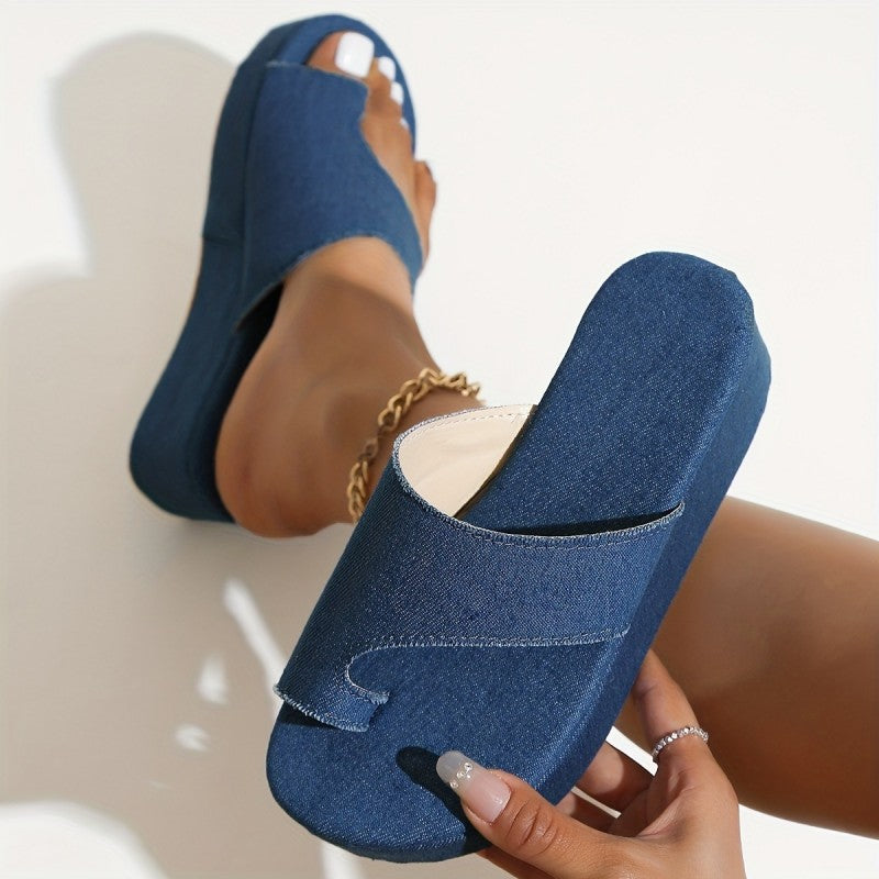 Clacive - Blue Casual Patchwork Solid Color Round Comfortable Wedges Shoes