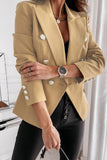 Clacive - Khaki Casual Solid Patchwork Cardigan Turn-back Collar Outerwear