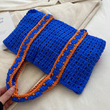 Clacive Blue Casual Patchwork Weave Bags