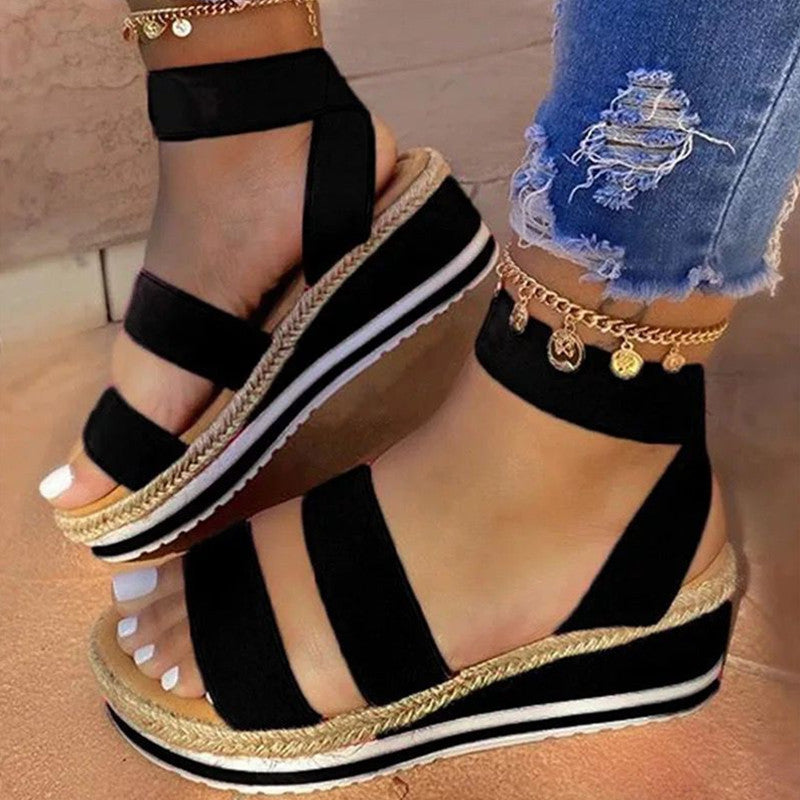 Clacive - Black Fashion Casual Hollowed Out Patchwork Fish Mouth Sandals