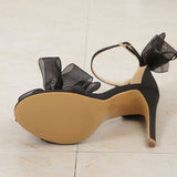 Clacive - Black Casual Simplicity Patchwork With Bow Fish Mouth Out Door Shoes (Heel Height 4.13in)