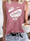 Clacive - Mama Baseball Print Tank Top, Casual Crew Neck Summer Sleeveless Top, Women's Clothing