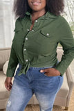 Clacive - Army Green Fashion Casual Solid Patchwork Turndown Collar Long Sleeve Regular Denim Jacket