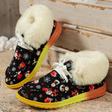 Clacive - Black Casual Patchwork Frenulum Printing Round Keep Warm Comfortable Out Door Shoes