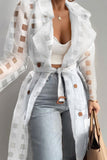 Clacive - White Casual Solid Cardigan Turndown Collar Outerwear