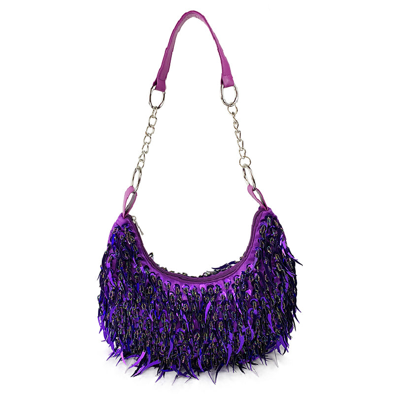 Clacive Purple Casual Solid Patchwork Beaded Bags