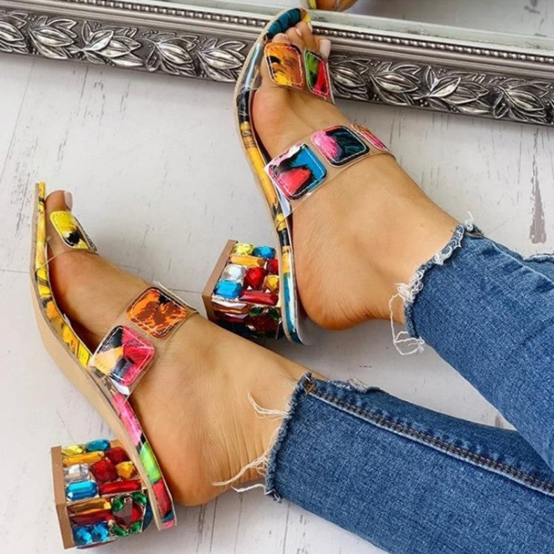 Clacive - Colour Casual Patchwork Round Out Door Wedges Shoes